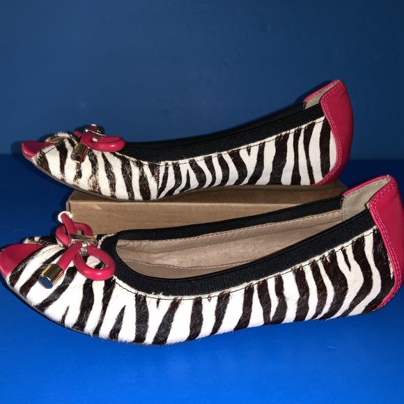 BCBGeneration Zebra Stripe Pink Ballerina Flats Size 6 - Picture 2 of 4